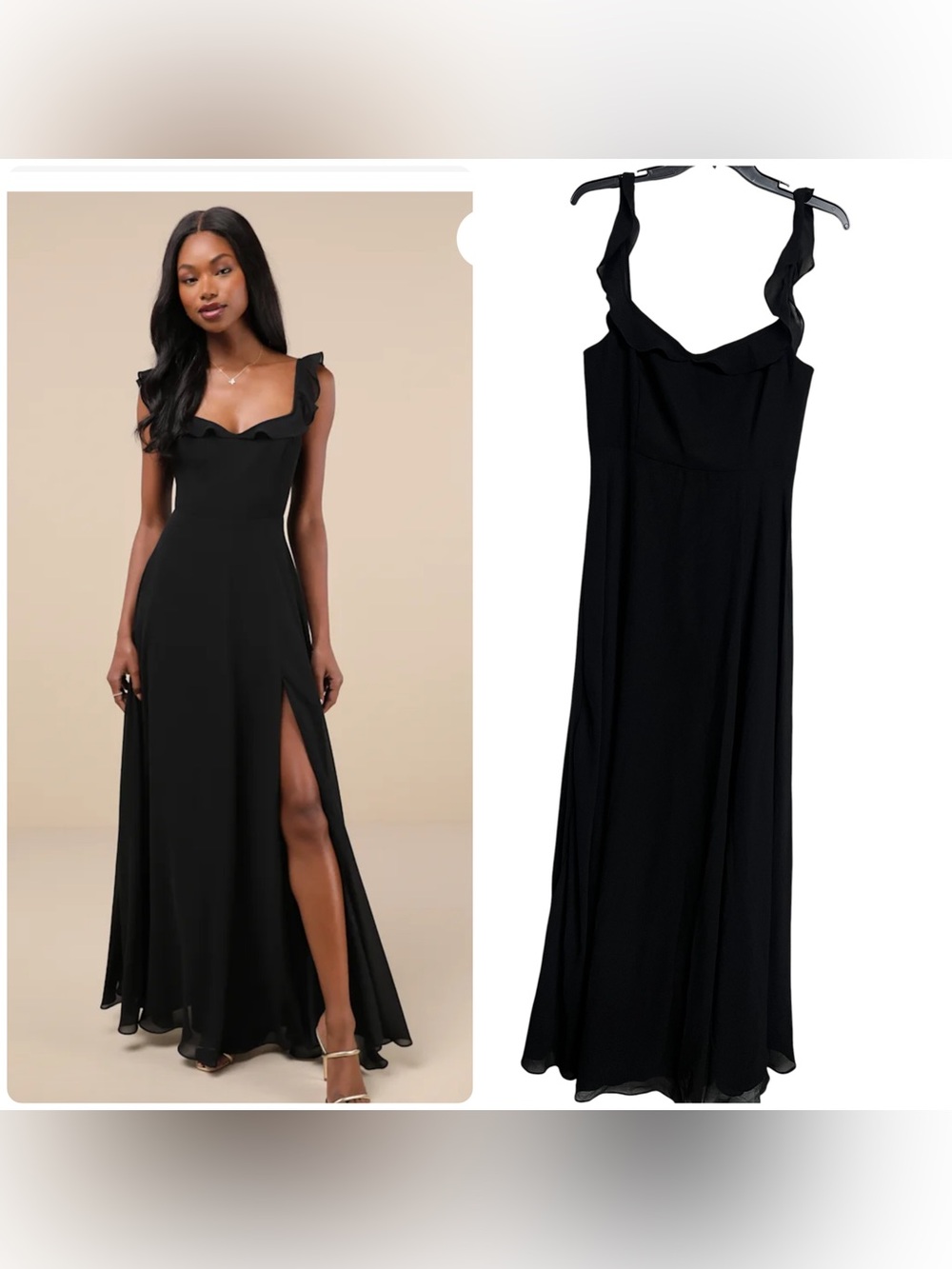 New Lulus Dreamy Admiration Elegant Black Ruffle-Strap Maxi Dress
